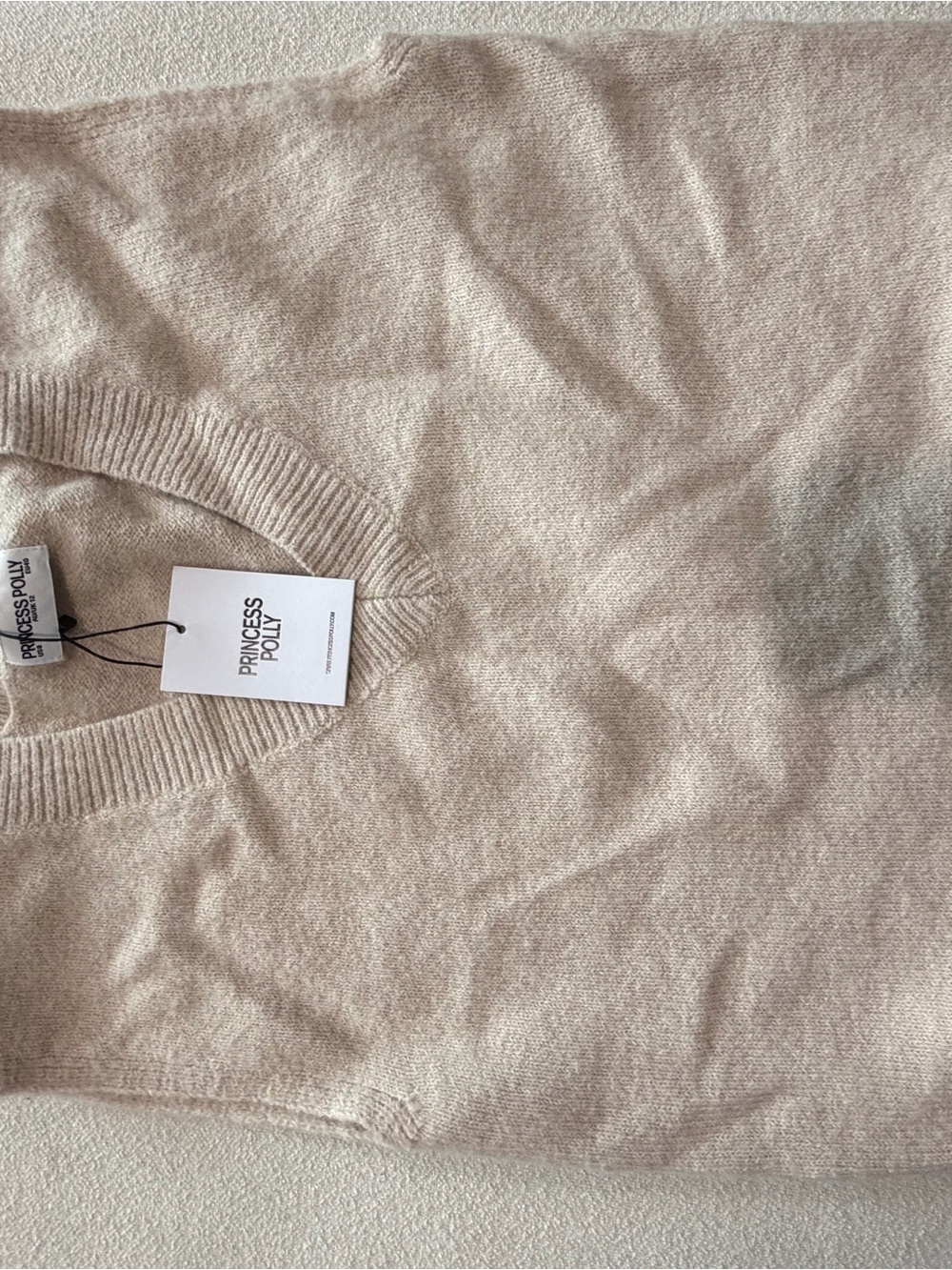 Princess Polly Neutral Cream Ribbed Crewneck Sweater